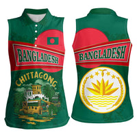 Bangladesh Chittagong Heritage Women Sleeveless Polo Shirt with National Emblem and Flag