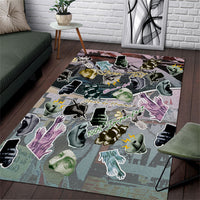 Personalized Made By Human Imperfect Statue Faces Area Rug Handmade Look Grunge Collage Pop Art