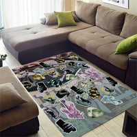 Personalized Made By Human Imperfect Statue Faces Area Rug Handmade Look Grunge Collage Pop Art