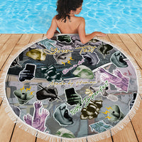 Personalized Made By Human Imperfect Statue Faces Beach Blanket Handmade Look Grunge Collage Pop Art
