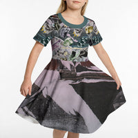 Personalized Made By Human Imperfect Statue Faces Kid Short Sleeve Dress Handmade Look Grunge Collage Pop Art