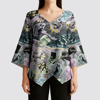 Personalized Made By Human Imperfect Statue Faces Kimono Sleeve Blouse Handmade Look Grunge Collage Pop Art