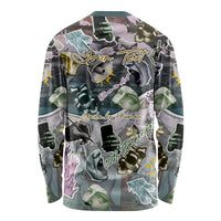 Personalized Made By Human Imperfect Statue Faces Long Sleeve Shirt Handmade Look Grunge Collage Pop Art