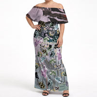 Personalized Made By Human Imperfect Statue Faces Off Shoulder Maxi Dress Handmade Look Grunge Collage Pop Art