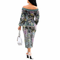 Personalized Made By Human Imperfect Statue Faces Off The Shoulder Long Sleeve Dress Handmade Look Grunge Collage Pop Art