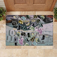 Personalized Made By Human Imperfect Statue Faces Rubber Doormat Handmade Look Grunge Collage Pop Art