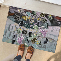 Personalized Made By Human Imperfect Statue Faces Rubber Doormat Handmade Look Grunge Collage Pop Art