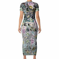 Personalized Made By Human Imperfect Statue Faces Short Sleeve Bodycon Dress Handmade Look Grunge Collage Pop Art