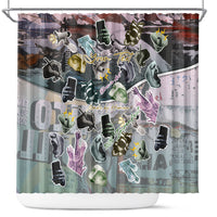 Personalized Made By Human Imperfect Statue Faces Shower Curtain Handmade Look Grunge Collage Pop Art