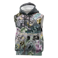 Personalized Made By Human Imperfect Statue Faces Sleeveless Hoodie Handmade Look Grunge Collage Pop Art