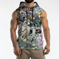 Personalized Made By Human Imperfect Statue Faces Sleeveless Hoodie Handmade Look Grunge Collage Pop Art