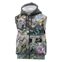 Personalized Made By Human Imperfect Statue Faces Sleeveless Zip Hoodie Handmade Look Grunge Collage Pop Art