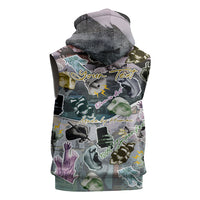 Personalized Made By Human Imperfect Statue Faces Sleeveless Zip Hoodie Handmade Look Grunge Collage Pop Art