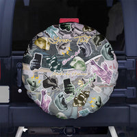 Personalized Made By Human Imperfect Statue Faces Spare Tire Cover Handmade Look Grunge Collage Pop Art
