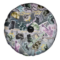 Personalized Made By Human Imperfect Statue Faces Spare Tire Cover Handmade Look Grunge Collage Pop Art