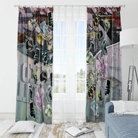 Personalized Made By Human Imperfect Statue Faces Window Curtain Handmade Look Grunge Collage Pop Art