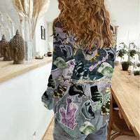Personalized Made By Human Imperfect Statue Faces Women Casual Shirt Handmade Look Grunge Collage Pop Art