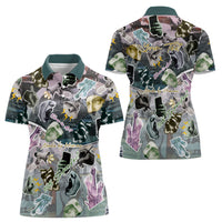 Personalized Made By Human Imperfect Statue Faces Women Polo Shirt Handmade Look Grunge Collage Pop Art