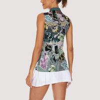Personalized Made By Human Imperfect Statue Faces Women Sleeveless Polo Shirt Handmade Look Grunge Collage Pop Art