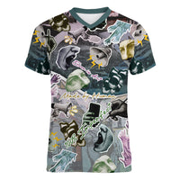 Personalized Made By Human Imperfect Statue Faces Women V-Neck T-Shirt Handmade Look Grunge Collage Pop Art