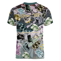 Personalized Made By Human Imperfect Statue Faces Women V-Neck T-Shirt Handmade Look Grunge Collage Pop Art