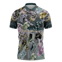 Personalized Made By Human Imperfect Statue Faces Zipper Polo Shirt Handmade Look Grunge Collage Pop Art