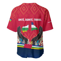 Central African Republic Baseball Jersey with Red Blue Green Tribal Design and National Flag - Wonder Print Shop