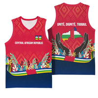 Central African Republic Basketball Jersey with Red Blue Green Tribal Design and National Flag - Wonder Print Shop