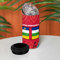 Central African Republic 4 in 1 Can Cooler Tumbler with Red Blue Green Tribal Design and National Flag - Wonder Print Shop