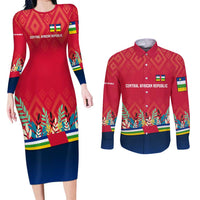 Central African Republic Couples Matching Long Sleeve Bodycon Dress and Long Sleeve Button Shirt with Red Blue Green Tribal Design and National Flag - Wonder Print Shop