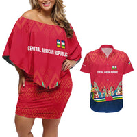 Central African Republic Couples Matching Off Shoulder Short Dress and Hawaiian Shirt with Red Blue Green Tribal Design and National Flag - Wonder Print Shop