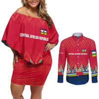 Central African Republic Couples Matching Off Shoulder Short Dress and Long Sleeve Button Shirt with Red Blue Green Tribal Design and National Flag - Wonder Print Shop