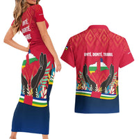 Central African Republic Couples Matching Short Sleeve Bodycon Dress and Hawaiian Shirt with Red Blue Green Tribal Design and National Flag - Wonder Print Shop