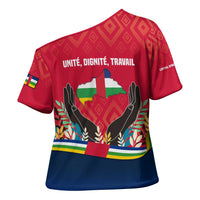 Central African Republic Cross Shoulder Shirt with Red Blue Green Tribal Design and National Flag - Wonder Print Shop
