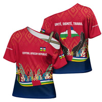 Central African Republic Cross Shoulder Shirt with Red Blue Green Tribal Design and National Flag - Wonder Print Shop