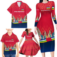 Central African Republic Family Matching Long Sleeve Bodycon Dress and Hawaiian Shirt with Red Blue Green Tribal Design and National Flag - Wonder Print Shop