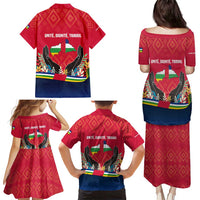 Central African Republic Family Matching Puletasi and Hawaiian Shirt with Red Blue Green Tribal Design and National Flag - Wonder Print Shop