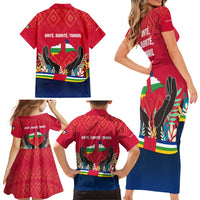 Central African Republic Family Matching Short Sleeve Bodycon Dress and Hawaiian Shirt with Red Blue Green Tribal Design and National Flag - Wonder Print Shop