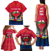 Central African Republic Family Matching Tank Maxi Dress and Hawaiian Shirt with Red Blue Green Tribal Design and National Flag - Wonder Print Shop