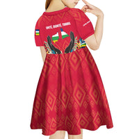 Central African Republic Kid Short Sleeve Dress with Red Blue Green Tribal Design and National Flag - Wonder Print Shop