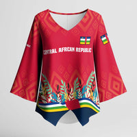 Central African Republic Kimono Sleeve Blouse with Red Blue Green Tribal Design and National Flag - Wonder Print Shop