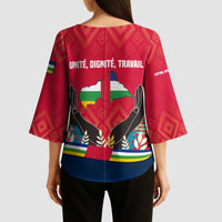 Central African Republic Kimono Sleeve Blouse with Red Blue Green Tribal Design and National Flag - Wonder Print Shop