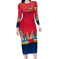 Central African Republic Long Sleeve Bodycon Dress with Red Blue Green Tribal Design and National Flag - Wonder Print Shop
