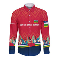 Central African Republic Long Sleeve Button Shirt with Red Blue Green Tribal Design and National Flag - Wonder Print Shop
