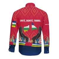 Central African Republic Long Sleeve Button Shirt with Red Blue Green Tribal Design and National Flag - Wonder Print Shop