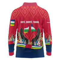 Central African Republic Long Sleeve Polo Shirt with Red Blue Green Tribal Design and National Flag - Wonder Print Shop