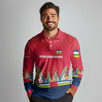 Central African Republic Long Sleeve Polo Shirt with Red Blue Green Tribal Design and National Flag - Wonder Print Shop