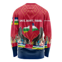 Central African Republic Long Sleeve Shirt with Red Blue Green Tribal Design and National Flag - Wonder Print Shop