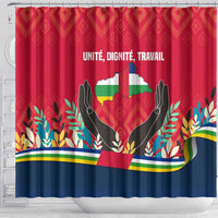 Central African Republic Shower Curtain with Red Blue Green Tribal Design and National Flag - Wonder Print Shop