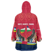 Central African Republic Wearable Blanket Hoodie with Red Blue Green Tribal Design and National Flag - Wonder Print Shop